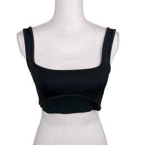 Zara Black Ribbed Cropped Tank Top Size Small